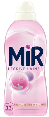 MIR, Lessive Liquide Laine, Main & Machine, Raviveur, Formule Unique 3en1, Douceur, Toucher Cachemire, Fibres, Anti Bouloche, Tenue, Pour Laine, Soie, Delicats, 13 Lavages