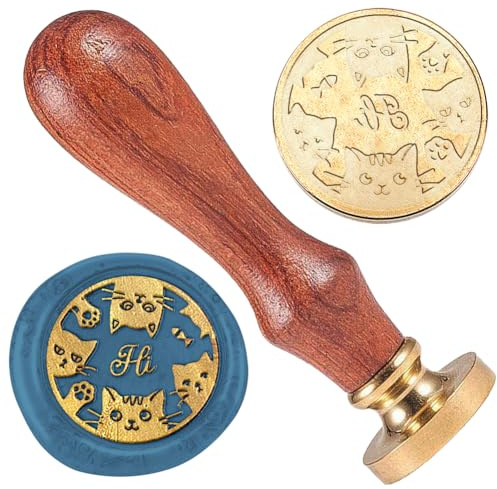 DELORIGIN Wachssiegelstempel Cat 25mm Vintage Siegelstempel Abnehmbarer Messingkopf Siegelstempel Mit Holzgriff Siegelwachs Für Umschlag Karte Brief Hochzeitseinladungen Geschenkverpackung Dekor