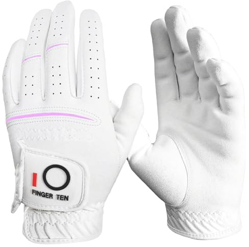 Gant de golf pour femme main gauche pour golfeur droitier, humide, chaud et froid, pluie adhérente par tous les temps, convient aux tailles S, M, L, XL (Blanc, Small(Porté Sur La Main Gauche))