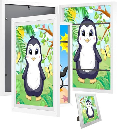 Auauraintt 2 cadres photo A4 pour enfants avec ouverture avant, support, espace pour plus de 150 dessins, idéal pour stocker et présenter des œuvres d'art (blanc)