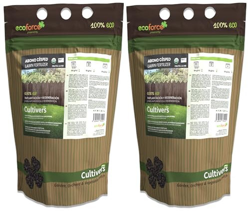 CULTIVERS Abono Césped Ecológico 2x1kg (100m²) Fertilizante de Origen 100% Orgánico y Vegano Granulado de Liberación Lenta y controlada