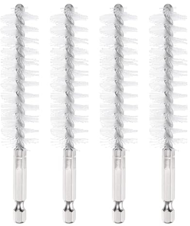 PATIKIL 19mm Dia Bore Brush, 4Pcs Nylon Twisted Wire Cleaning Brush Pipe Cleaner with 1/4 Inch Hex Shank for Tubes, Ports, Bearings, Drill Driver, White