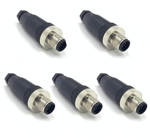 5 Stücke M12 8 poliger Stecker Rundsteckverbinder, vor Ort montiert mit 12mm verdrahtetem Sensor, industrieller Rundstecker IP67 ungeschirmter A Code gerader Stecker 60V 4A