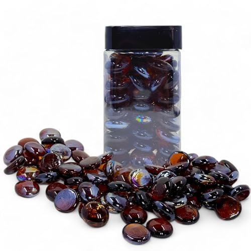 MIJOMA Dekosteine aus Glas – Transparent, Ø 2 cm, 450g Set, ca. 72 Glasnuggets, Farbecht und Irisierend – Perfekt für Aquarium, Garten, Kunsthandwerk und Tischdekoration (Braun)