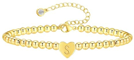 ESHIONER Pulsera Mujeres Chapado en Oro 18K Pulseras Apilables Delicado de Moda No se Empaña Cadena Ajustable Amistad Personalizado Letra S Charm Pulsera de Iniciales para Mujer Regalos de Joyería