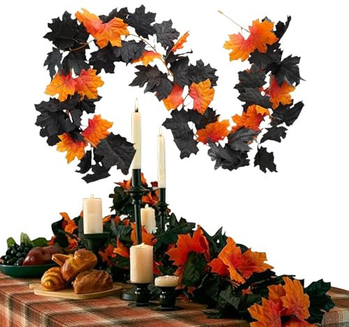 Herbstblättergirlande,Herbstgirlande, 2 Stück Herbstdeko Ahornblätter Girlande, Herbstgirlande für Kamine, Balkone, Türrahmen, Ergänzung zu Halloween und Weihnachten