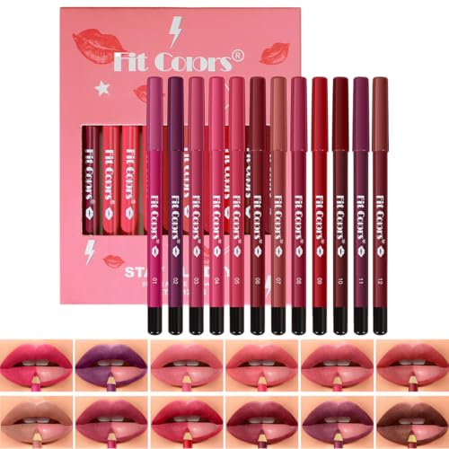 Baorder 12 Colors Matte Lip Liner Pencil Set,Creamy Matte Velvet Lipstick,One Step Lips Makeup Kit,Fit Colors Long Lasting Waterproof Smooth High Pigmented Lip Makeup Pencil for Daily
