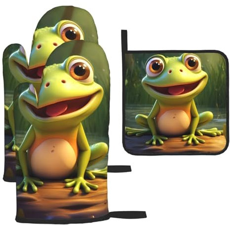 YYHHAOFA Lot de 3 gants de cuisine imperméables et durables pour éviter les brûlures et l'isolation thermique Motif grenouille