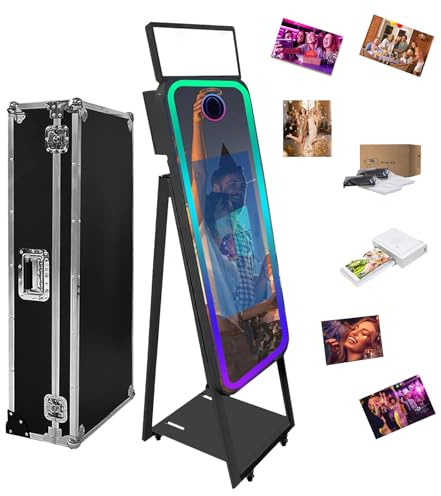 Photomaton portable avec miroir pour appareil photo reflex numérique de 101,6 cm avec écran tactile et étui de vol, lumière RVB pour mariage, location, fêtes d'affaires (noir, 101,6 cm + mini