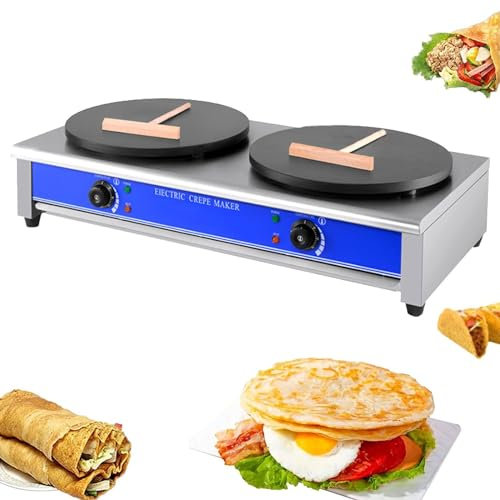 QUSYZD Crêpière Commerciale Machine à crêpes électrique Plaque chauffante antiadhésive Température réglable 50-300℃ Crêpière Industrielle avec Plaque chauffante de 40 cm de diamètre Plaqu,Style2