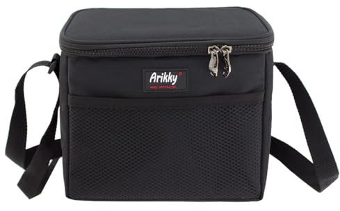 Arikky Isolierte Lunchtasche, weich, mit verstellbarem Riemen, Kühltasche, 6 Dosen, für Erwachsene und Kinder, Arbeit, Picknick, Schule, 5,5 l, solides Schwarz