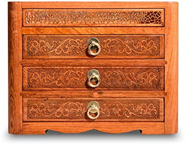 asdchZen Porte-Bijoux Sculpté À Trois Tiroirs, Boîte À Thé en Bois Massif D'Acajou, pour La Maison, Le Salon, Le Service À Thé, Boîte De Présentation De Bijoux
