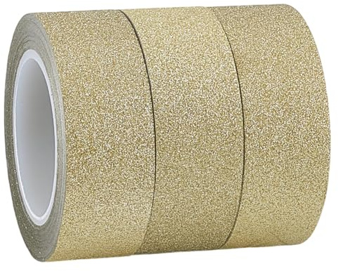 GORGECRAFT 3 Rolle 30 m X 15mm Washi Glitzerband Hellgold Dekoratives Klebeband Folienpapier Abdeckbänder Bastel Und Bastelzubehör Selbstklebende Zierleiste Für DIY Scrapbooking Geschenkverpackungen