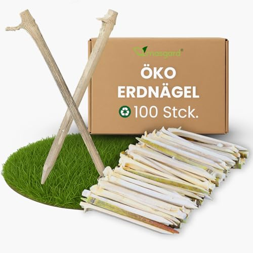 Masgard® Öko Erdanker Bodenanker [handgefertigt aus Holz] 18 cm / 100 Stück | Erdnagel | Erdhaken | Erdanker Unkrautvlies Befestigung | Vliesnägel | Bodenheringe | Bodenhaken Garten | Vlies Anker