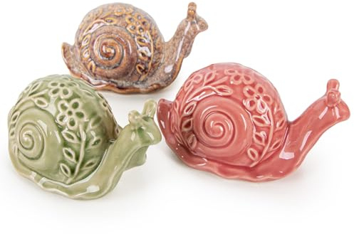 Logbuch-Verlag 3 große Schnecken aus Keramik Ostern Deko Geschenk 16 x 10 x 8,5 cm Gartendekoration rosa grün braun