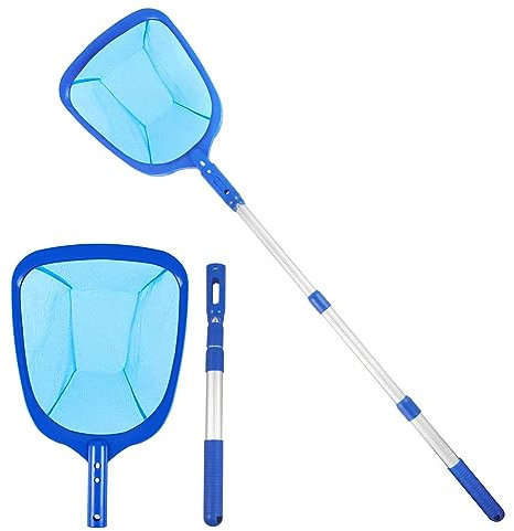 Épuisette de piscine – Filet de nettoyage de piscine avec manche télescopique extensible – Écumoire en maille fine pour bassin, fontaine, spa, aquarium