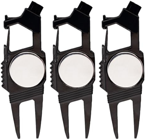BOXOB 3St 7-in-1 Golfrasen Reparaturwerkzeug, Pitchgabel Golf mit Magnetischem Ballmarker Flaschenöffner Rillenreiniger Schlägerhalter und Putter Ausrichtung Golfzubehör für Männer und Frauen
