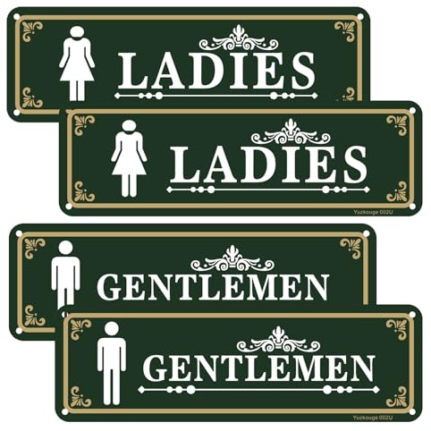 Yuzkouge Ladies & Gentlemen Toilet Sign with Adhesive Tape,25x8cm | 4 Pack, Rust Free Aluminum Sign, Weatherproof, Fade Resistant,Sturdy Durable Pre-drilled Mounting Holes