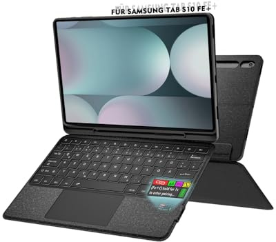 Doohoeek Tastatur Hülle mit LCD-Display für Samsung Galaxy Tab S10FE+ Plus 13,1 Zoll, Abnehmbare Bluetooth Kabellose Trennbare Tastatur mit Trackpad, Wiederaufladbar, 7 Farbige Beleuchtung, QWERTZ