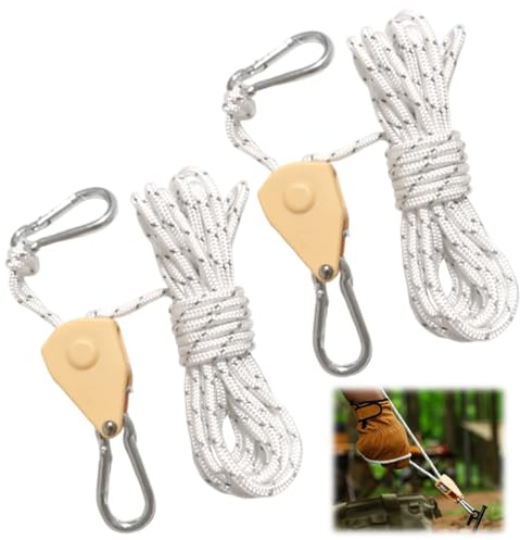 2 Stück 13ft/4M Reflektierend Abspannseile Seil, Seilratsche mit Haken | Ø 4mm Einstellbare Seil Ratsche mit Seilspanner, Outdoor Seils mit Ratsche für Zelten Sonnensegel Aufhänger Pflanzenlampe