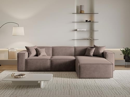 GRAINGOLD Arizona Ecksofa 265x180 cm, L-Form Sofa, Ecksofa für Wohnzimmer, Velour, 3-Sitzer Eckcouch, Modernes Design (Braun, Rechts)