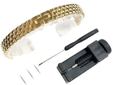 WUURAA Massives Edelstahl-Universal-Uhrenarmband 6mm 8mm 10mm 12mm 14mm Damen Ersetzen Sie die Metall-Uhrenkette(Golden,6mm)