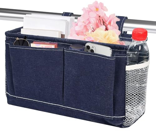 Kleemeiero Organizador de Cama Colgante con 5 Compartimentos | Organizador para Cama Infantil y Adultos | Bolsa de Almacenamiento camas Gran Capacidad para Libros, Revistas, Juguetes y Móviles