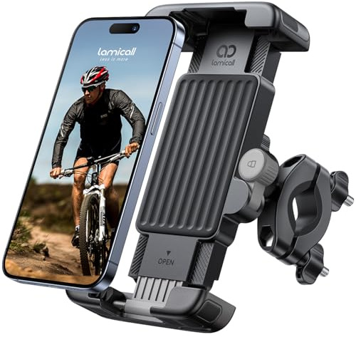 Lamicall Bike Phone Holder Bicycle - 【Metal Clamp】 Motorbike Phone Holder, Universal Motorcycle Handlebar Clamp Mount for iPhone 17 16 15 14 13 Pro Max Mini Air, Samsung S25 Ultra, All Phones - Gray