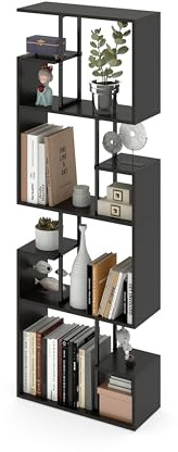 Manora Regal Schwarz,Bücherregal hoch,Buchregal,Book Shelf,Raumteiler Regal,Standregal Modern für Wohnzimmer Kinderzimmer Homeoffice,Stylisches Shelf für Bücher, Dekoration,Brown Schwarz