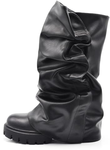 IF Stivali Donna 2 in 1 con Gambale Arricciato Rimovibile – Design Versatile con Platform – Look Doppio in un Solo Paio G705 Nero N.37