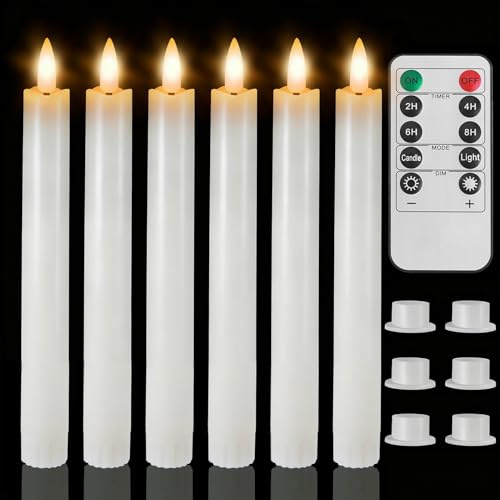 wiipara 6 Stück Flackernde LED Stabkerzen mit Timerfunktion, 25cm Weiß