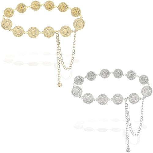 2er Set Metallkettengürtel Für Casual Wear Und Boho Style, Festival Outfit Damen, Kettengürtel Gold, Verstellbare Taillenkette Für Kleider Und Jeans