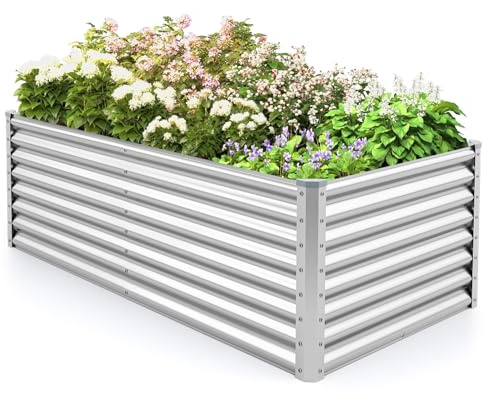 RELAX4LIFE Grande Jardinière Rectangulaire sans Fond, Carré Potager en Métal Galvanisé, Résistant à la Rouille, Montage Facile, Bac de Plantation pour Légumes, Fleurs, Fruits (Argent,180 x 95 x 60 cm)