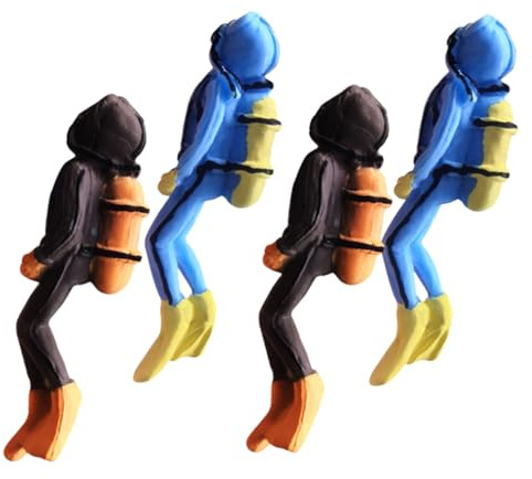 Kisangel 4 Stück Teiliges Taucher Figuren aus Langlebigem Resin Realistische Miniatur Diver Aquariumdeko Farbig Blau und Braun für Fischglas Mikro Landschaft Lebendige Unterwasserwelt