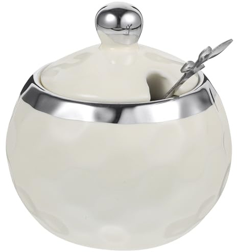 CLISPEED Pot à Condiments avec Couvercle et Cuillère en Céramique Blanc Accessoire la Cuisine Minimaliste et Élégant pour Plans de Travail et Cuisines Maison