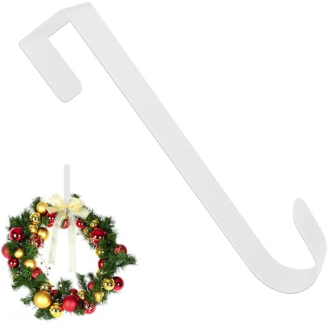 Tweozek Christmas Wreath Hangers, 12 Wreath Hanger for Front Door, Door Wreath Holder Metal Hanging Hook for Halloween, Wedding & Christmas Decorations Over Door Hanger (White)