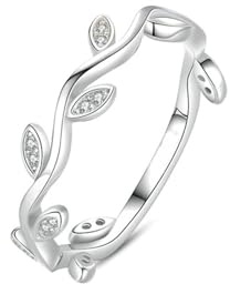 Ayoiow Vorsteckring Weißgold 585 für Damen, Moissanit Blätter Frauen Ringe Weisgold, 14 Karat Weißgold Größe 60 (19.1)
