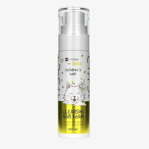 HiSkin Kids Wasch-Schaum für Körper und Haare für Kinder mit Reisproteinen - 2-in-1 - Reinigt sanft Körper und Haare, hautverträglich, spendet Feuchtigkeit und beruhigt - 200 ml - vegan