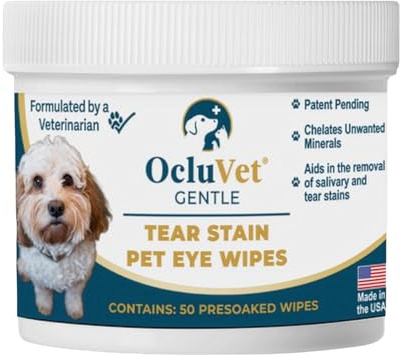 OcluVet Tear Stain Wipes for Dogs, Cats and Horses, Gentle Non-Stinging Pet Eye and Face Cleaning Wipes with EDTA, Tear Stain Remover, 50 Count