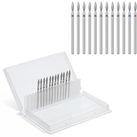 12 stycken nagelbandsborr nagelfräs bits, diamantflammor nagelbandsfräs med fodral, professionell diamantbit, diamantborr polerfil sliphuvuden, fin diamantslipfräs för naglar manikyr