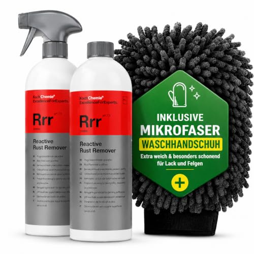 VANEJA Koch Chemie RRR Reactive Rust Remover 2 x 500 ml Flugrostentferner | Felgenreiniger Auto mit Farbindikator, säurefrei, lackschonend, inkl. Waschhandschuh zur Flugrostentfernung