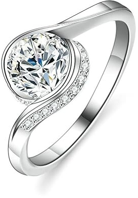 Tolldek 9K/14K/18K Weiß Gold Trauringe, Klassiker Zierlich Hochzeitsring mit Labor Erstellt Diamant, Echt Goldschmuck Freundschaftsringe Weißgold Au 375/585/750, Gr.47-65