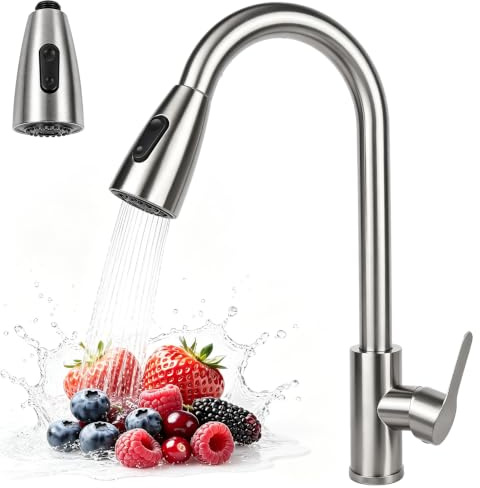 2PCS Wasserhahn küche, Küchenarmatur Aufsatz Edelstahl, Wasserhahn mit Durchlauferhitzer, 360°Drehbar Küche Spülenarmatur, Geeignet für den Einsatz in Familienküchen, Wohnmobilen
