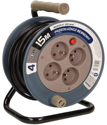 ENROULEUR ÉLECTRIQUE 15 m, 4 Steckdosen, Farbe grau – Bewegungsmelder