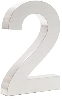 Wiltec Numero civico 2 3D Arial 20 cm Acciaio Inox resistente alle intemperie Con materiale di montaggio