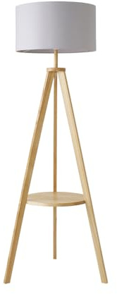 MiniSun | Modern Light Wood Tripod Design Floor Lamp with Storage Shelf and Grey Drum Shade | Floor Lamps & Torchieres, Home Décor, Improvement & Lifestyle Essential
