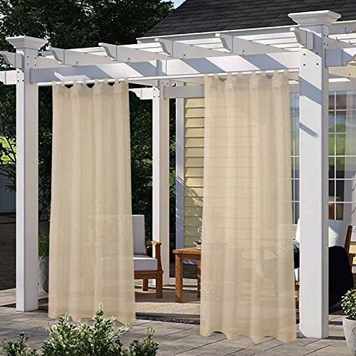 LORDTEX Leinen-Optik Outdoor Vorhang für Terrasse – 2 Stoffbahnen wasserdichte Schlaufen Oben durchscheinende Vorhänge für Pergola, Veranda, Cabana und Pavillon, Indoor/Outdoor, 132 x 213 cm, Leinen