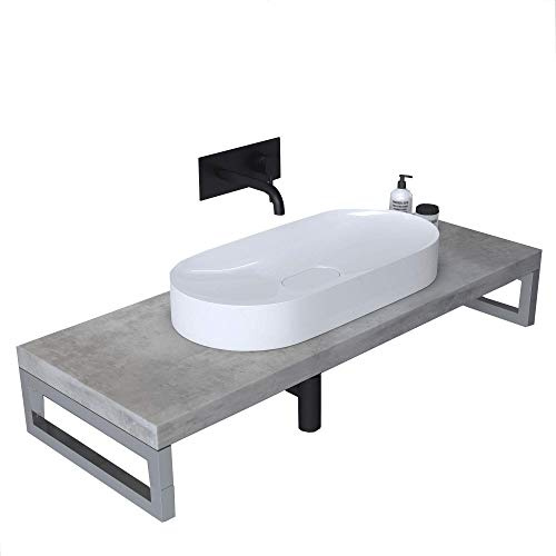 Mai & Mai Mensola Portalavabo 45cmx120cm, Cemento Chiaro | Mensola per Lavabi d'Appoggio, Mensolone Sospeso per Lavabo, Platte02