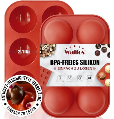 Walfos Bonbon- & Schokoladenformen, Mittlere Hemisphere Halbkugel-Silikonform mit 6 Hohlräumen, 2 Packungen Backform zur Herstellung von Schokolade, Kuchen, Gelee, Dome-Mousse