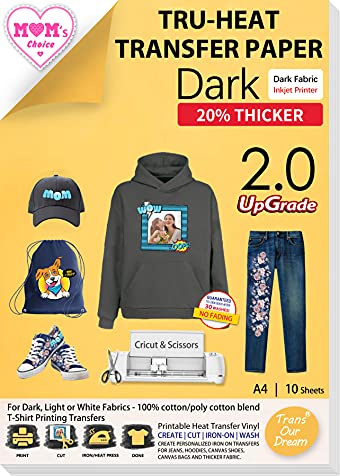 TransOurDream A4x10 Sheets+1 Teflon Paper Inkjet Transfer Paper for Thick Textiles Black/Dark Striped,Canvas,Custom Hoodie or Fabric Bag,Printable Vinyl Upgraded 2.0 Easy to Transfer (Trans-02-10)